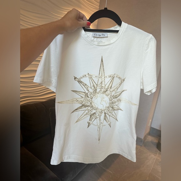 Christian Dior Cotton Graphic Print Crew-Neck T-Shirt Size Medium Natural White - Picture 5 of 16